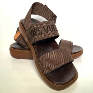 Louis. Vuitton women Sandals shoes Logo canvas PVC brown SZ 36.5 US SZ 5